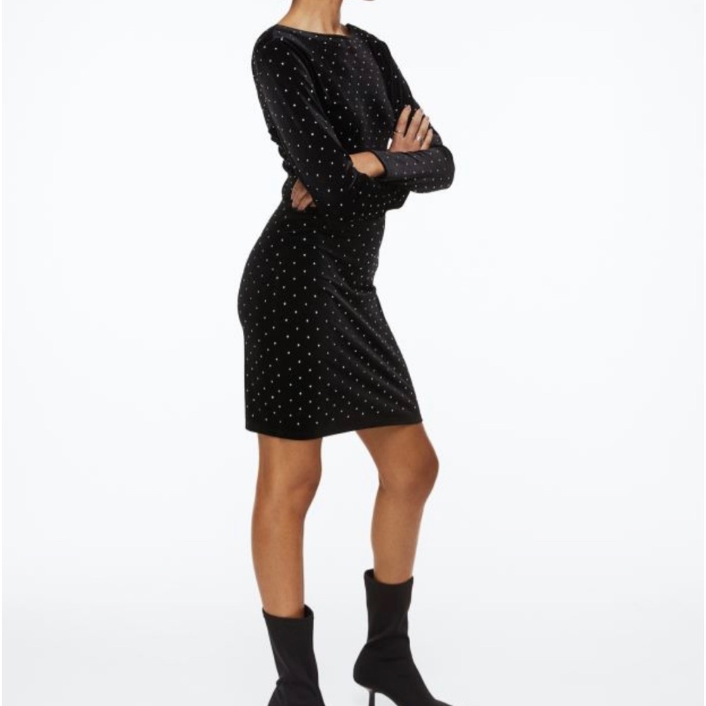 H&M Studded Rhinestone Long Sleeves Short Bodycon Dress Size M